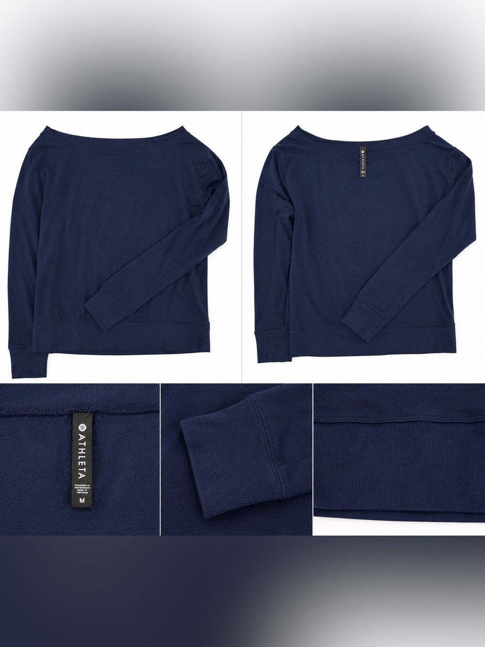Athleta Dark Navy Off-the-Shoulder Long Sleeve Pullover Sweater
